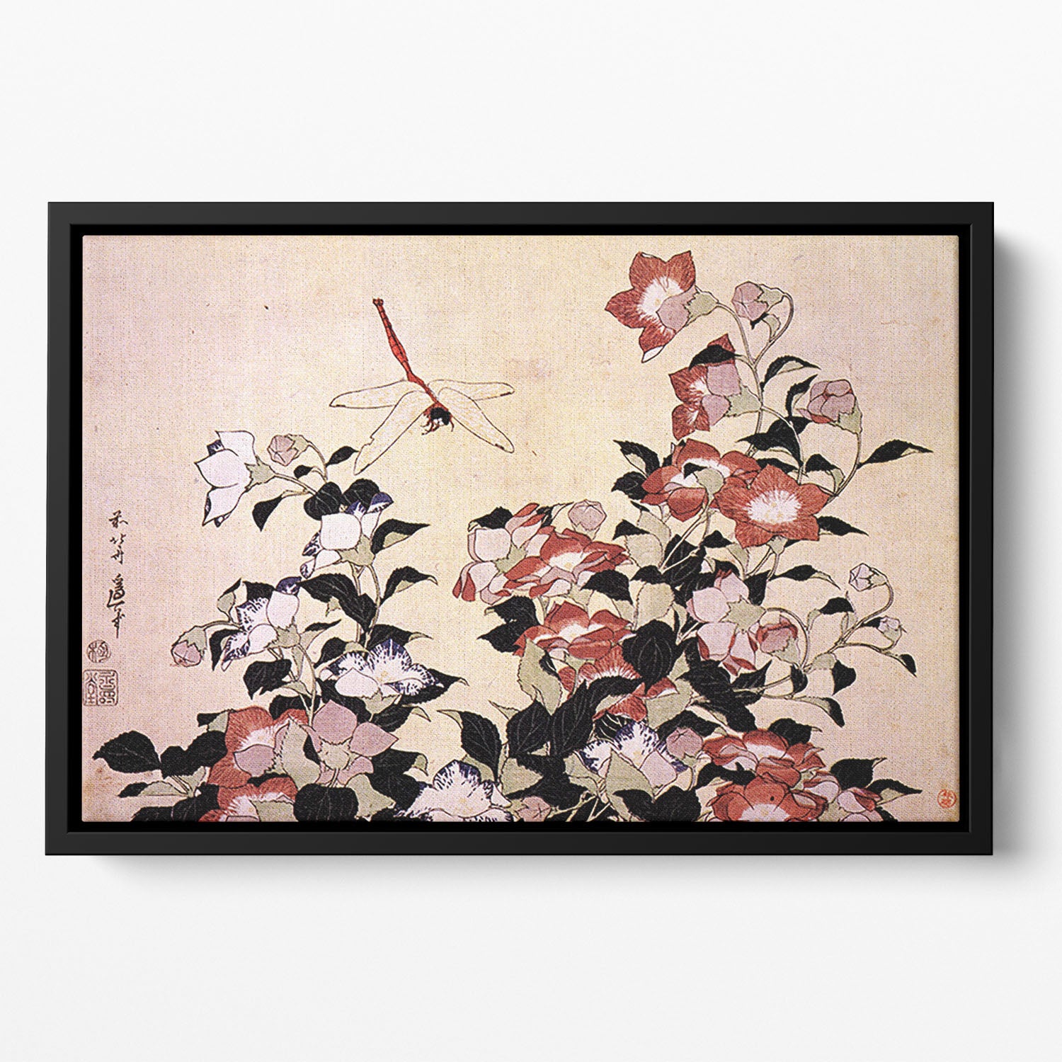 Chinese bell flower and dragon-fly by Hokusai Floating Framed Canvas