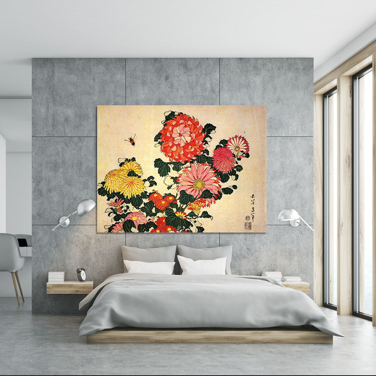 Chrysanthemum and bee by Hokusai Canvas Print or Poster - Canvas Art Rocks - 5
