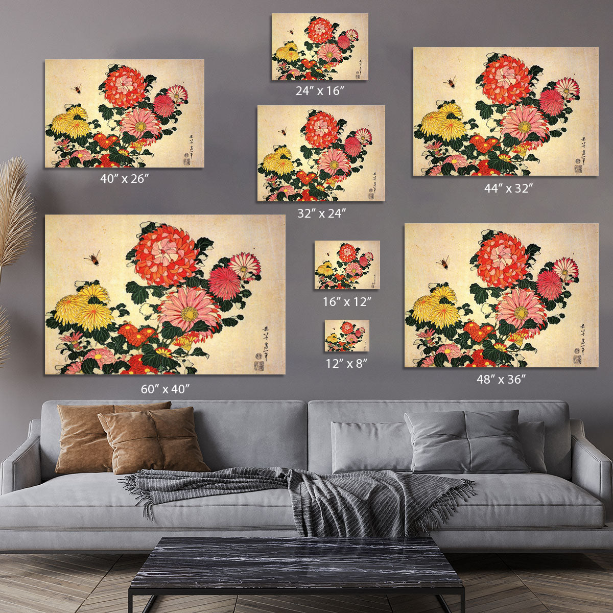 Chrysanthemum and bee by Hokusai Canvas Print or Poster - Canvas Art Rocks - 7