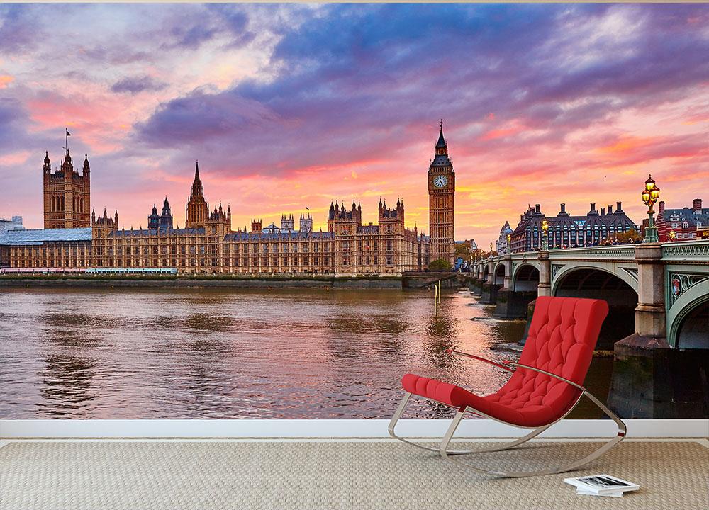 Cityscape of Big Ben and Westminster Bridge Wall Mural Wallpaper - Canvas Art Rocks - 2