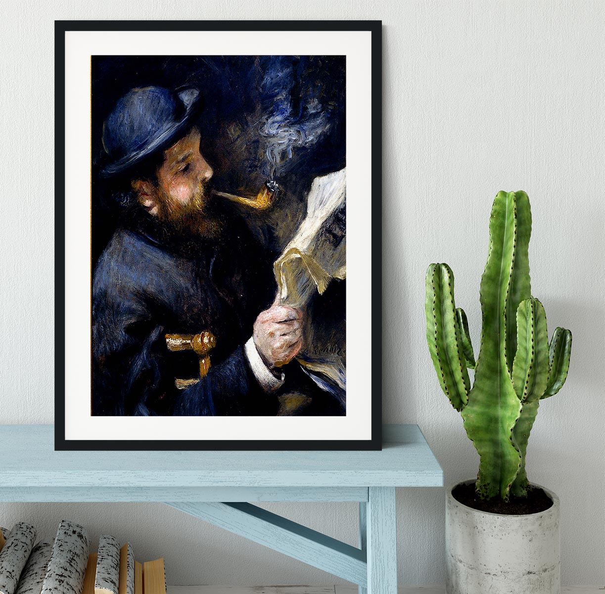 Claude Monet Reading A Newspaper by Renoir Framed Print - Canvas Art Rocks - 1