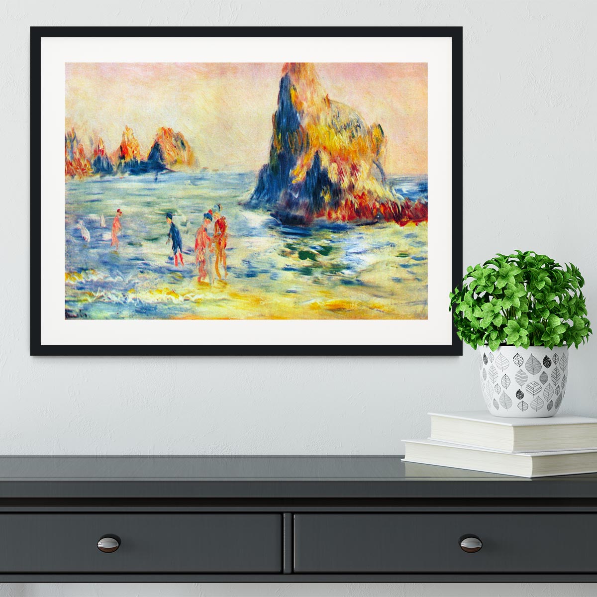 Cliffs at Guernsey by Renoir Framed Print - Canvas Art Rocks - 1