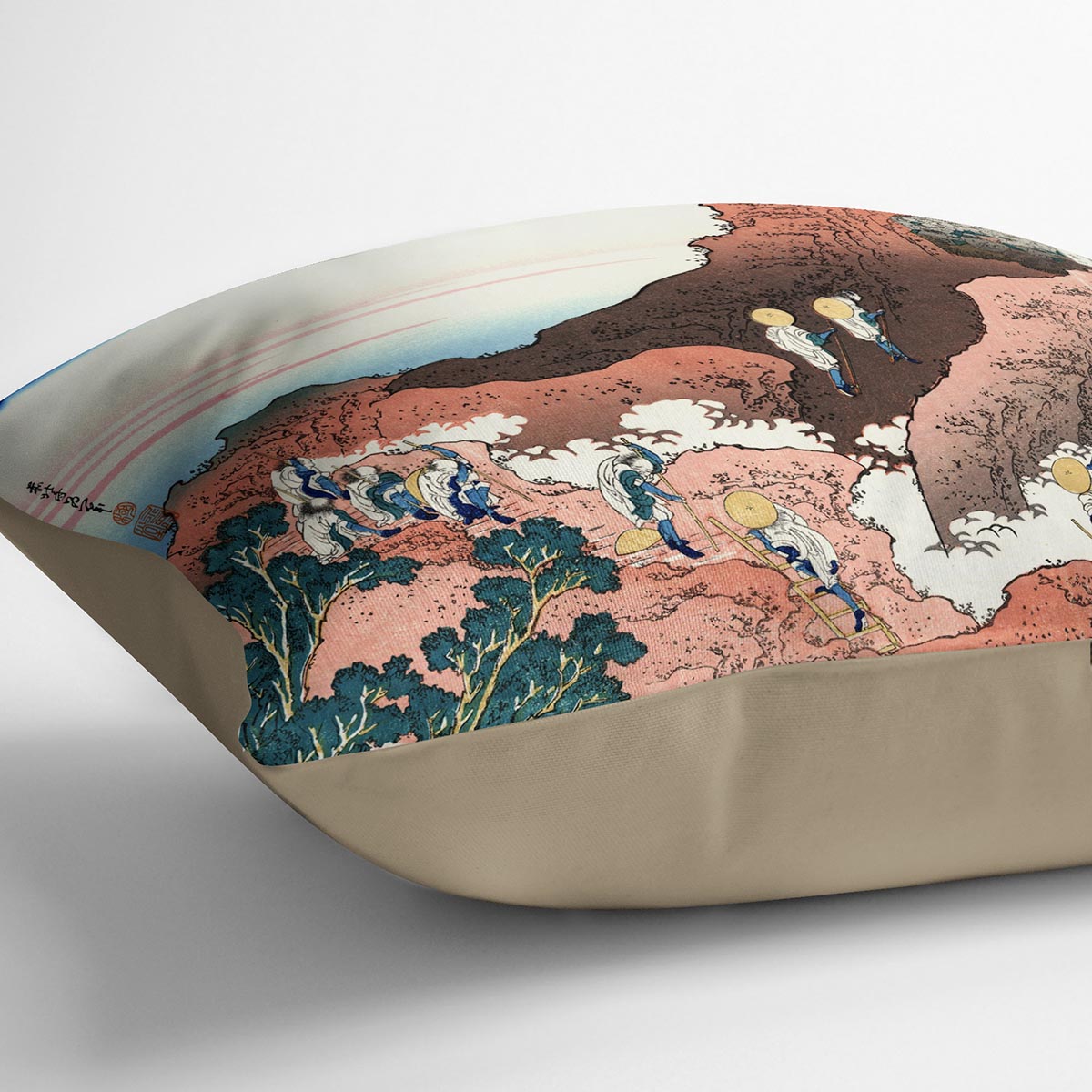 Climbing on Mt. Fuji by Hokusai Cushion