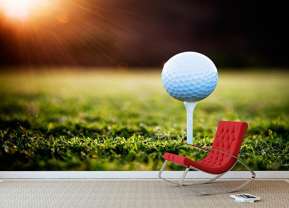 Close up of golf ball on tee Wall Mural Wallpaper - Canvas Art Rocks - 2