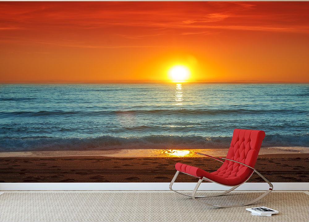 Colorful sunset over the sea Wall Mural Wallpaper - Canvas Art Rocks - 2