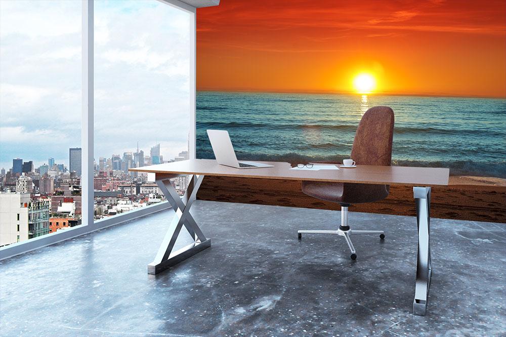 Colorful sunset over the sea Wall Mural Wallpaper - Canvas Art Rocks - 3