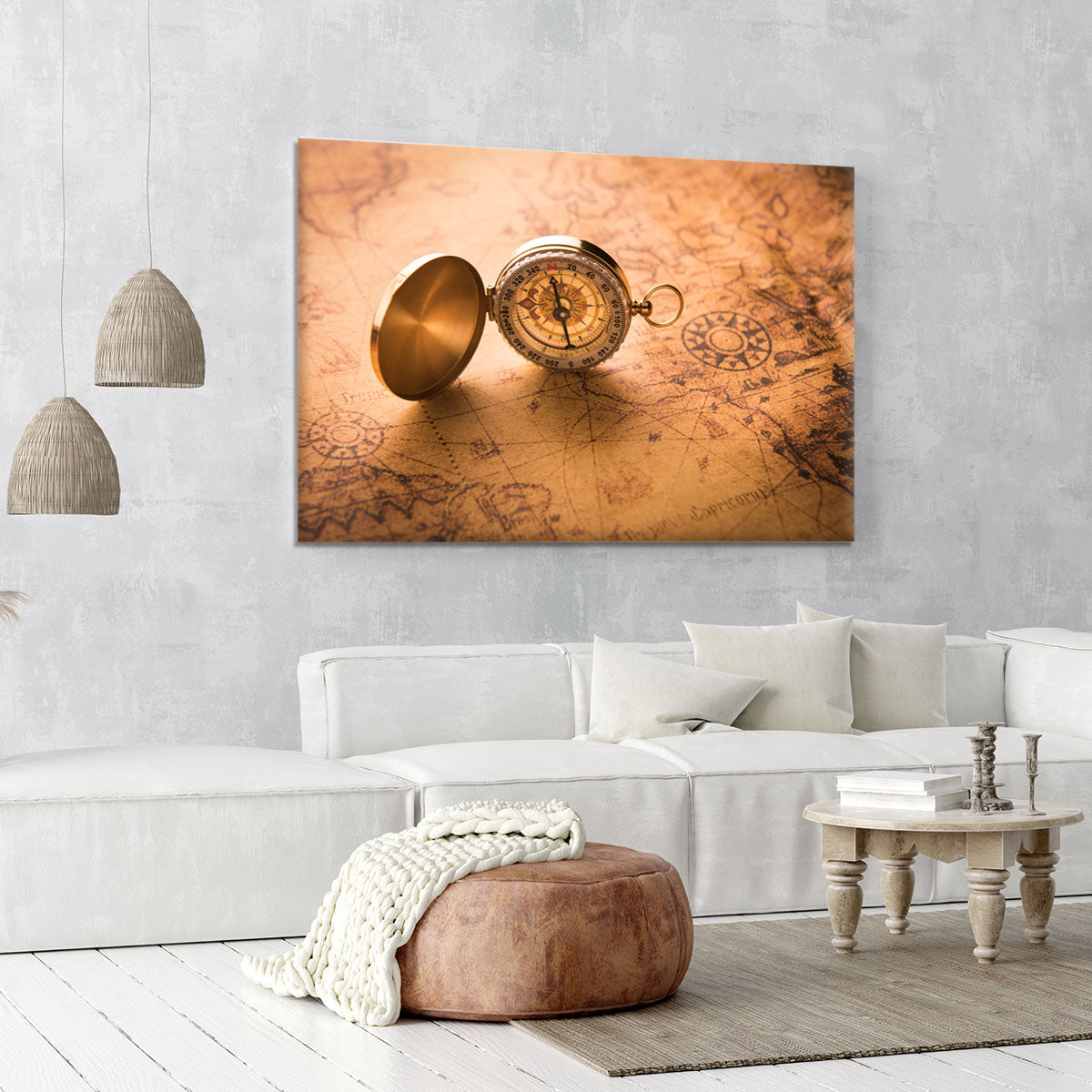 Compass on old map vintage style Canvas Print or Poster - Canvas Art Rocks - 6