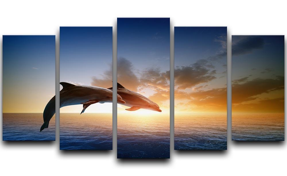 Couple jumping dolphins 5 Split Panel Canvas - Canvas Art Rocks - 1