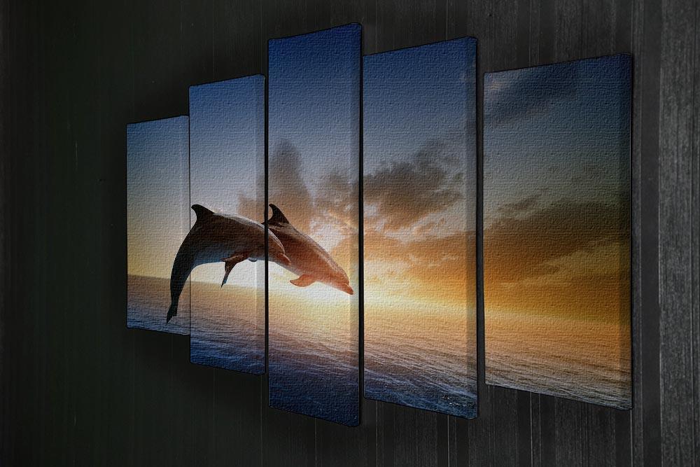 Couple jumping dolphins 5 Split Panel Canvas - Canvas Art Rocks - 2