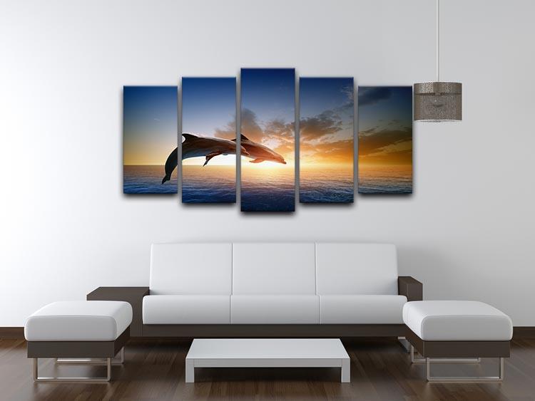 Couple jumping dolphins 5 Split Panel Canvas - Canvas Art Rocks - 3