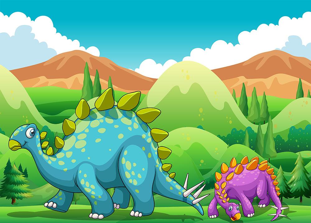 Cute dinosaurs walking Wall Mural Wallpaper - Canvas Art Rocks - 1