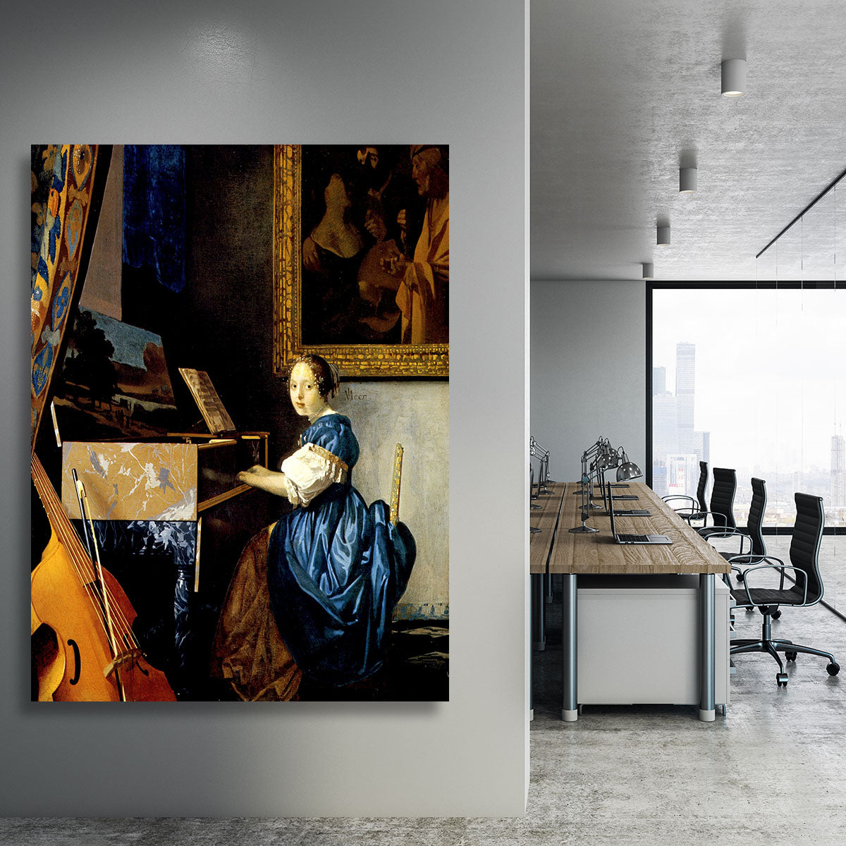 Dame on spinet by Vermeer Canvas Print or Poster - Canvas Art Rocks - 3