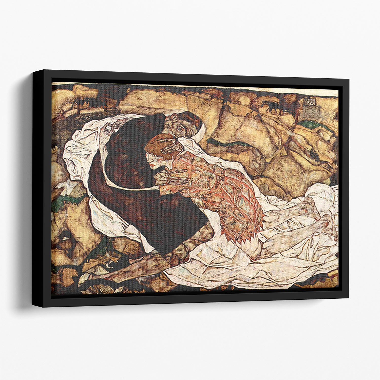 Death and the Woman by Egon Schiele Floating Framed Canvas