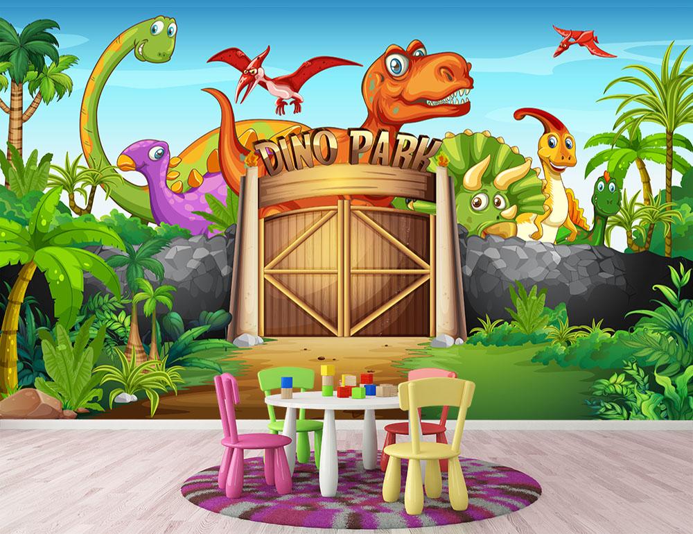 Dinosaurs living in Dino park Wall Mural Wallpaper - Canvas Art Rocks - 2