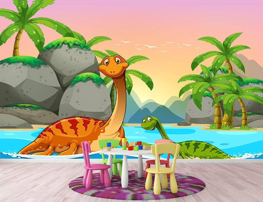 Dinosaurs living in the ocean Wall Mural Wallpaper - Canvas Art Rocks - 2