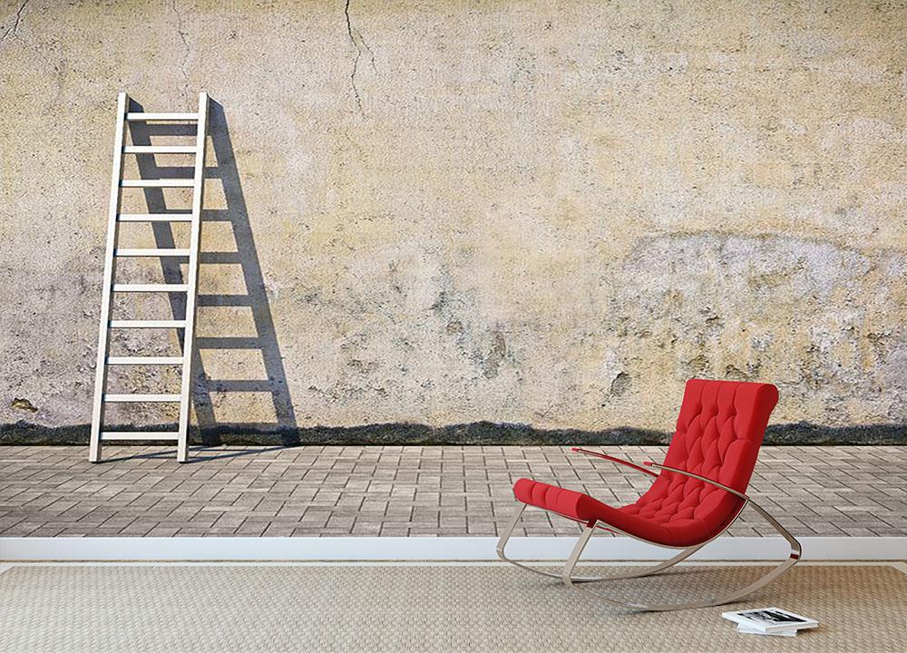 Dirty grunge wall with ladder Wall Mural Wallpaper - Canvas Art Rocks - 2