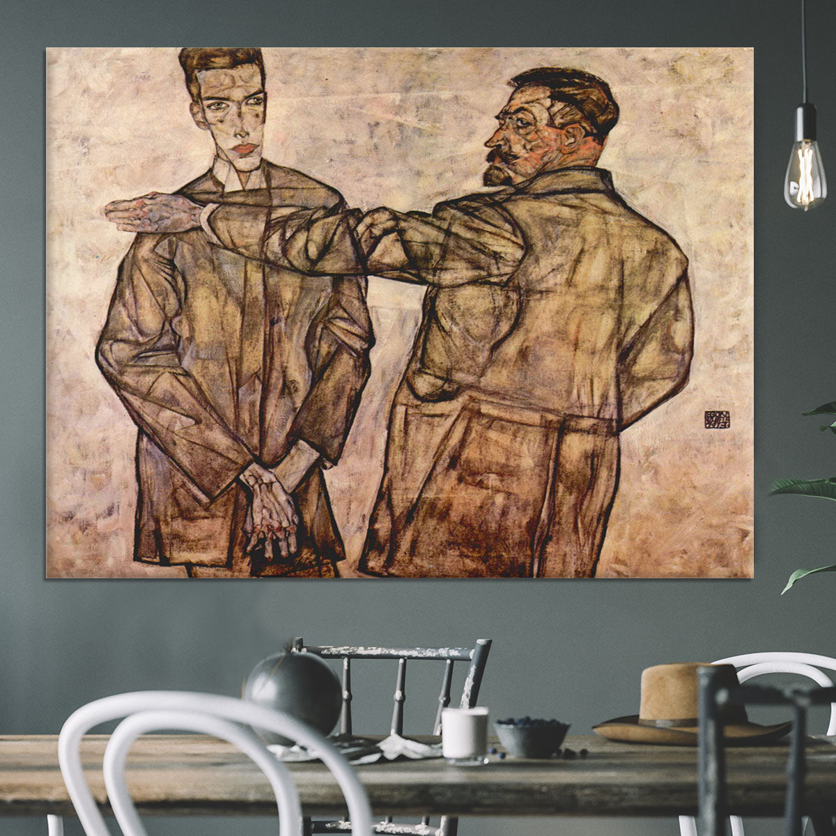 Double Portrait of Heinrich Bensch and his Son Otto by Egon Schiele Canvas Print or Poster - Canvas Art Rocks - 3