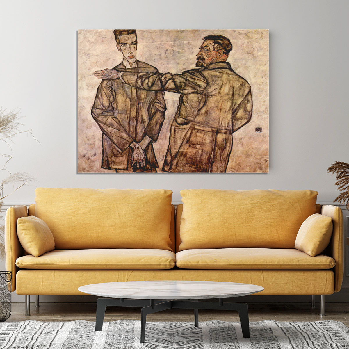Double Portrait of Heinrich Bensch and his Son Otto by Egon Schiele Canvas Print or Poster - Canvas Art Rocks - 4
