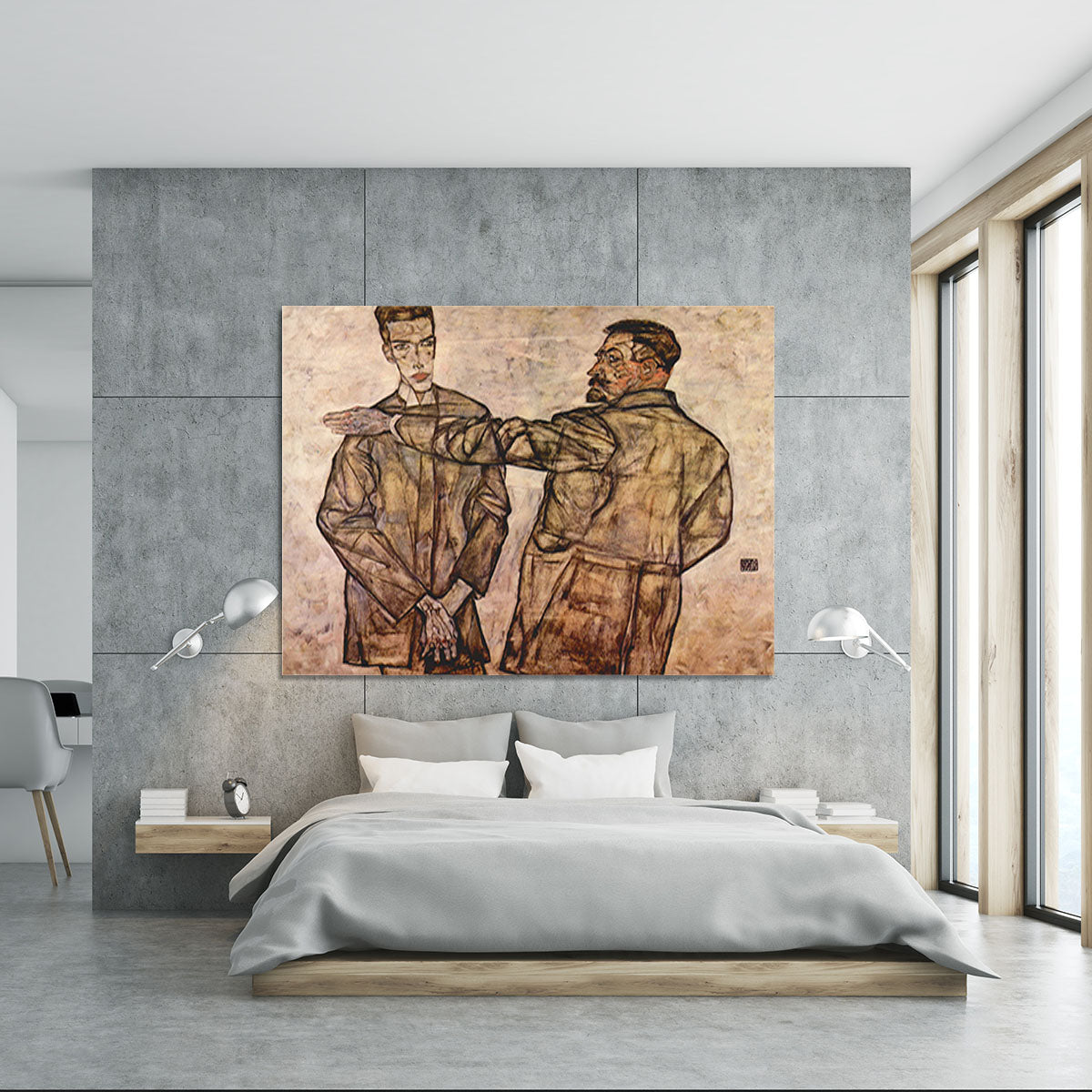 Double Portrait of Heinrich Bensch and his Son Otto by Egon Schiele Canvas Print or Poster - Canvas Art Rocks - 5