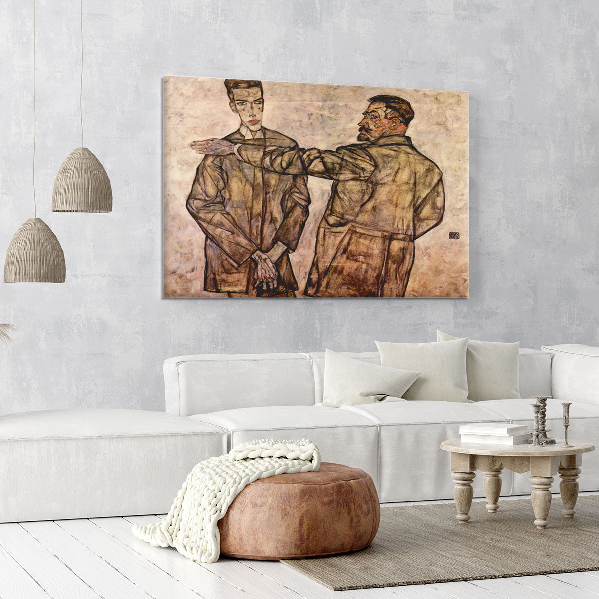 Double Portrait of Heinrich Bensch and his Son Otto by Egon Schiele Canvas Print or Poster - Canvas Art Rocks - 6