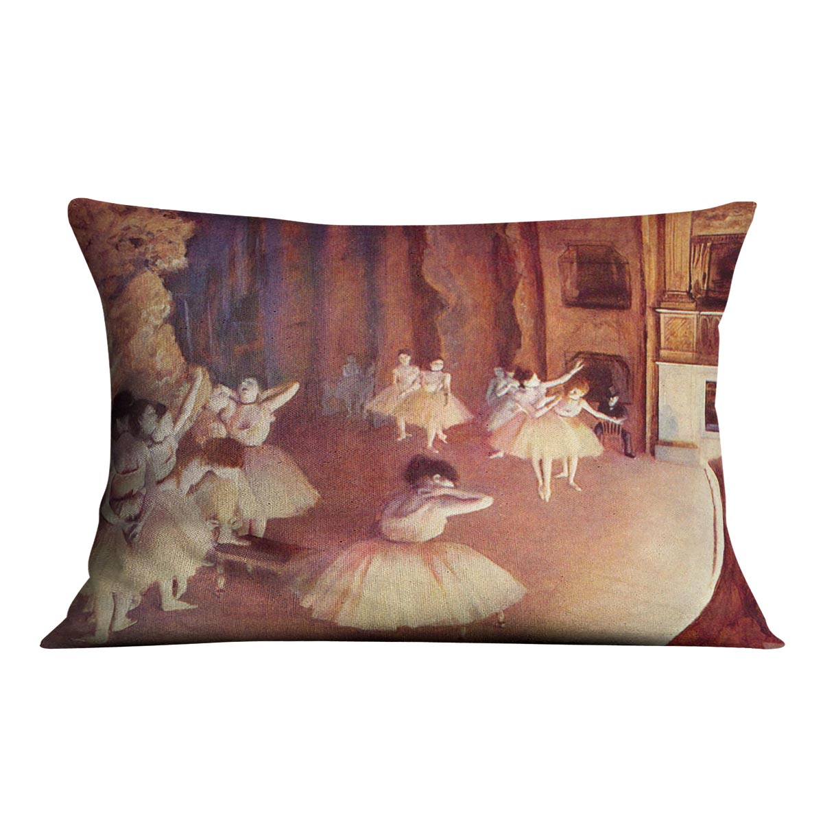 Dress rehearsal of the ballet on the stage by Degas Cushion