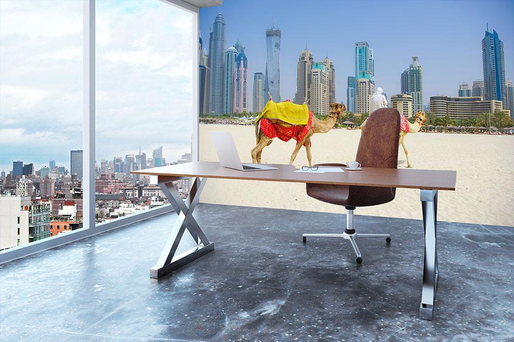 Dubai Camel on the town scape backround Wall Mural Wallpaper - Canvas Art Rocks - 3