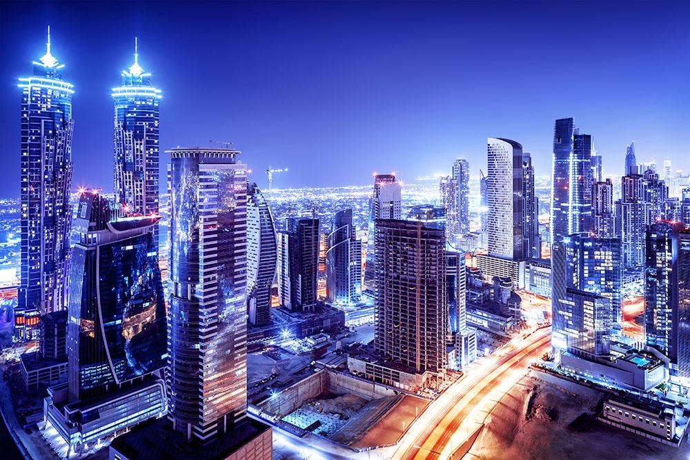 Dubai downtown night scene UAE Wall Mural Wallpaper - Canvas Art Rocks - 1