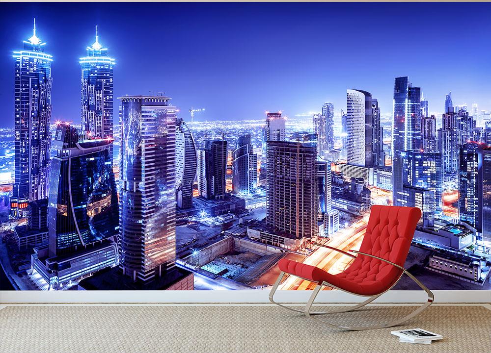 Dubai downtown night scene UAE Wall Mural Wallpaper - Canvas Art Rocks - 2