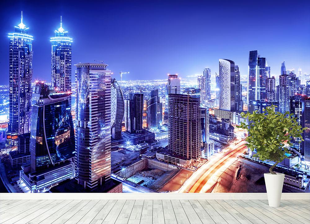 Dubai downtown night scene UAE Wall Mural Wallpaper - Canvas Art Rocks - 4
