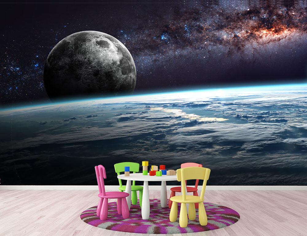 Earth Moon and Stars Wall Mural Wallpaper - Canvas Art Rocks - 3