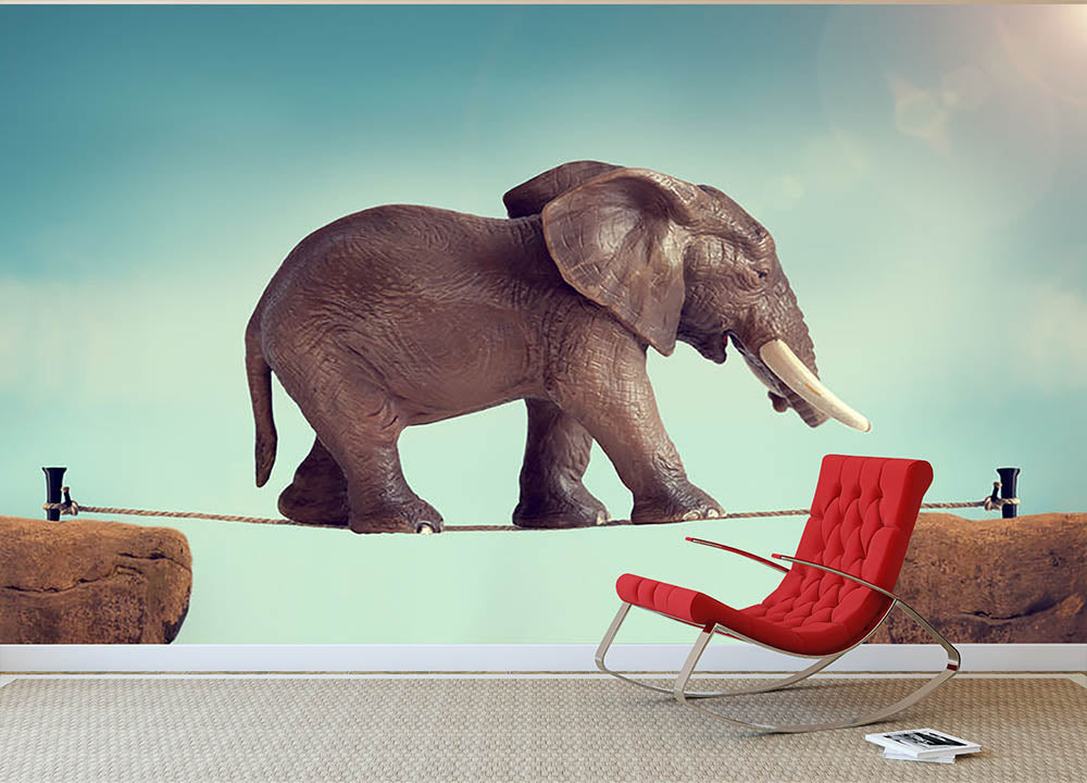 Elephant on a tightrope Wall Mural Wallpaper - Canvas Art Rocks - 2