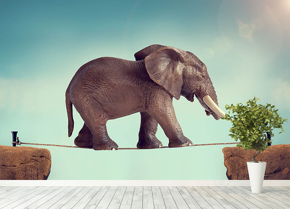 Elephant on a tightrope Wall Mural Wallpaper - Canvas Art Rocks - 4