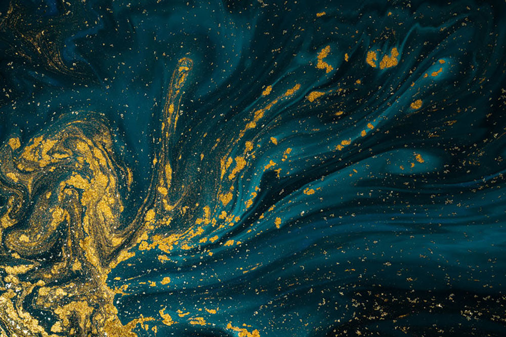 Emerald and Gold Swirled Marble Wall Mural Wallpaper - Canvas Art Rocks - 1