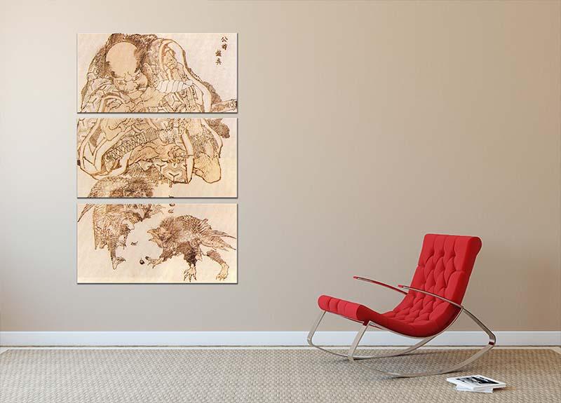 Exodus by Hokusai 3 Split Panel Canvas Print - Canvas Art Rocks - 2