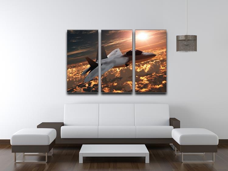 F22 Fighter Jet at Sunset 3 Split Panel Canvas Print - Canvas Art Rocks - 3