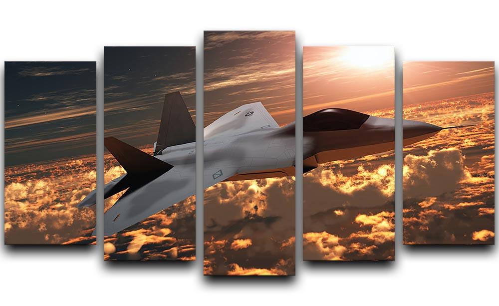 F22 Fighter Jet at Sunset 5 Split Panel Canvas - Canvas Art Rocks - 1