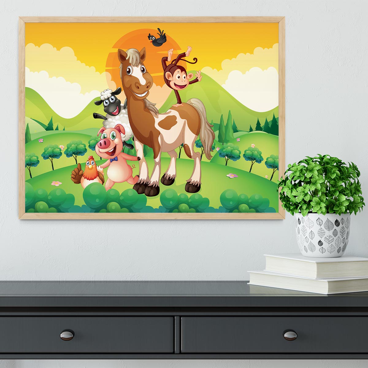 Farm animals in the field Framed Print - Canvas Art Rocks - 4