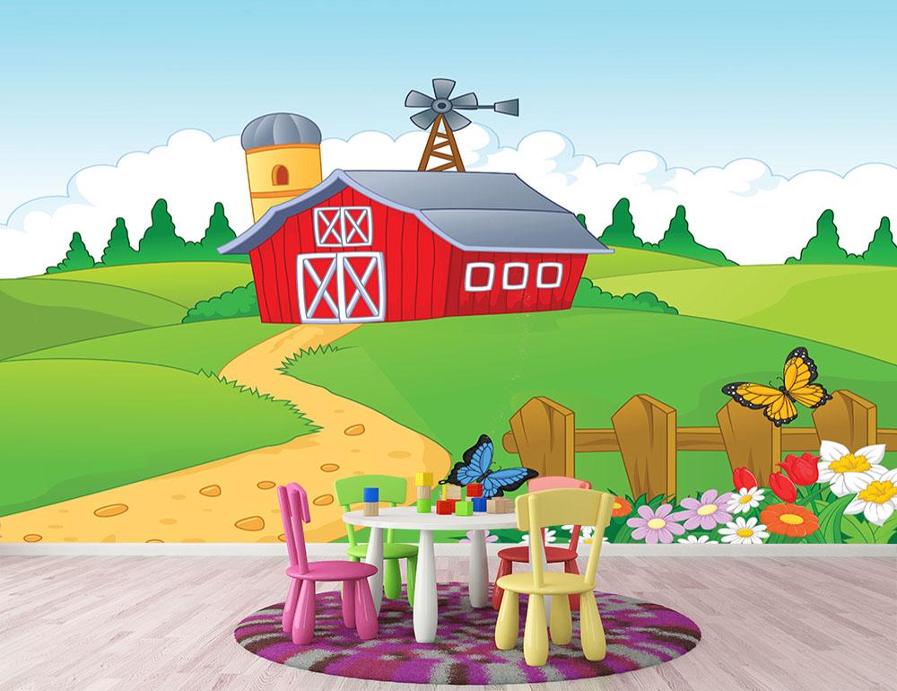 Farm cartoon background Wall Mural Wallpaper - Canvas Art Rocks - 2