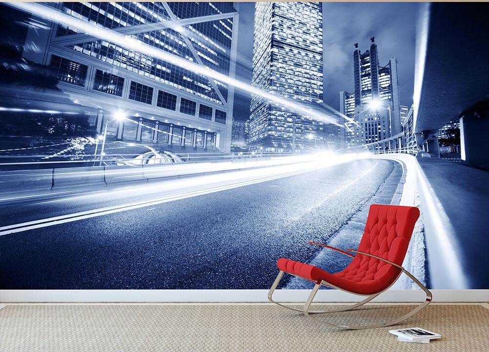 Fast moving cars lights blurred city Wall Mural Wallpaper - Canvas Art Rocks - 2
