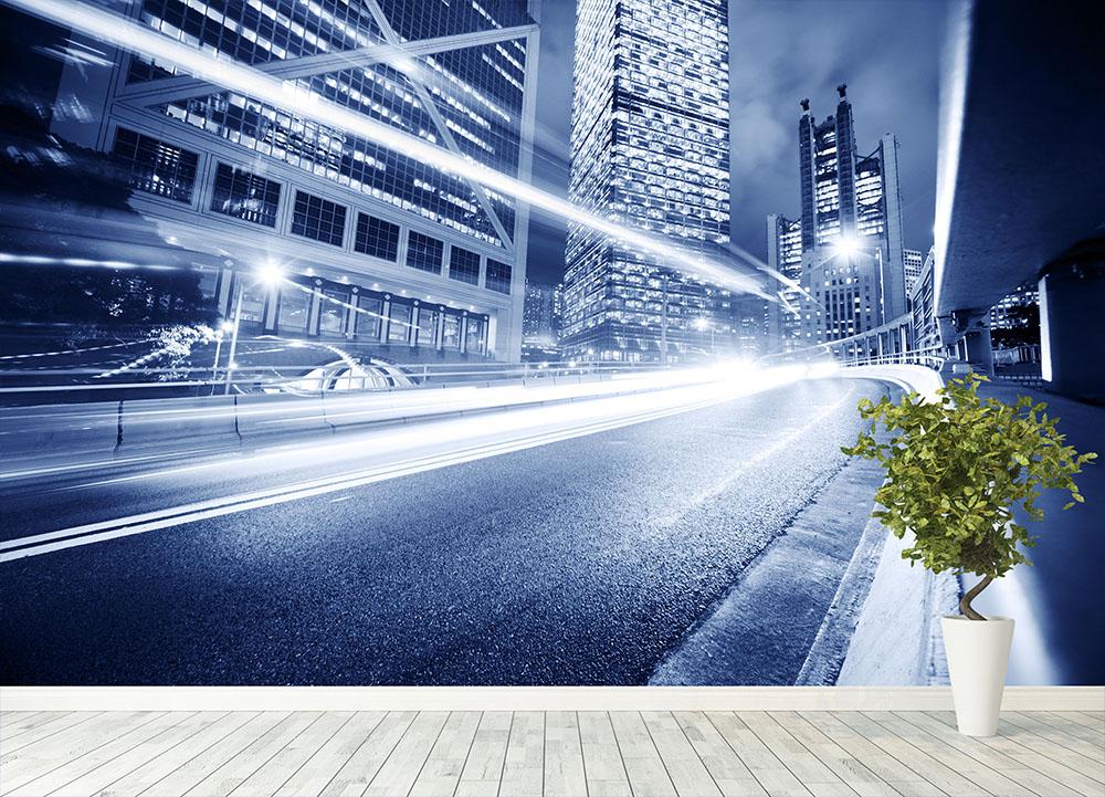 Fast moving cars lights blurred city Wall Mural Wallpaper - Canvas Art Rocks - 4