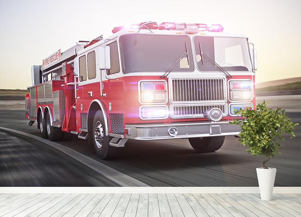 Fire truck running with lights and sirens Wall Mural Wallpaper - Canvas Art Rocks - 4
