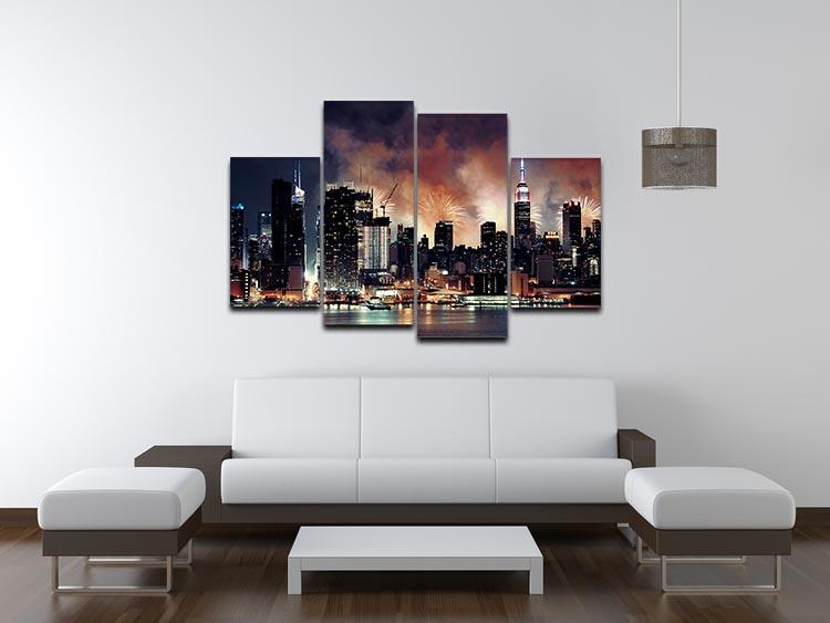 Fireworks show with Manhattan skyscrapers 4 Split Panel Canvas - Canvas Art Rocks - 3