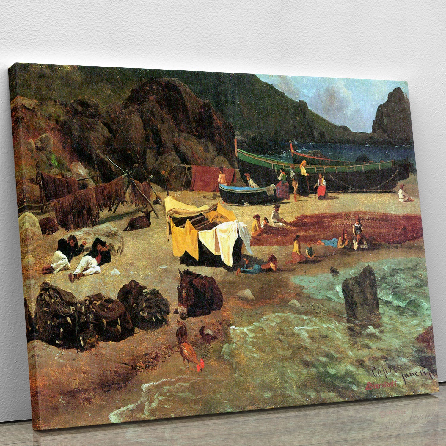 Fishing Boats on Capri by Bierstadt Canvas Print or Poster - Canvas Art Rocks - 1
