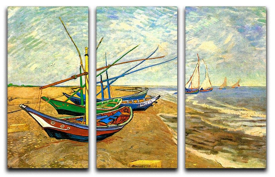 Fishing Boats on the Beach at Saintes-Maries by Van Gogh 3 Split Panel Canvas Print - Canvas Art Rocks - 4