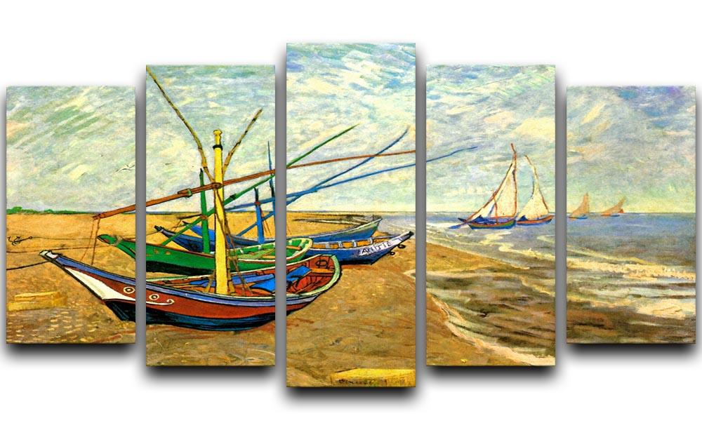 Fishing Boats on the Beach at Saintes-Maries by Van Gogh 5 Split Panel Canvas - Canvas Art Rocks - 1