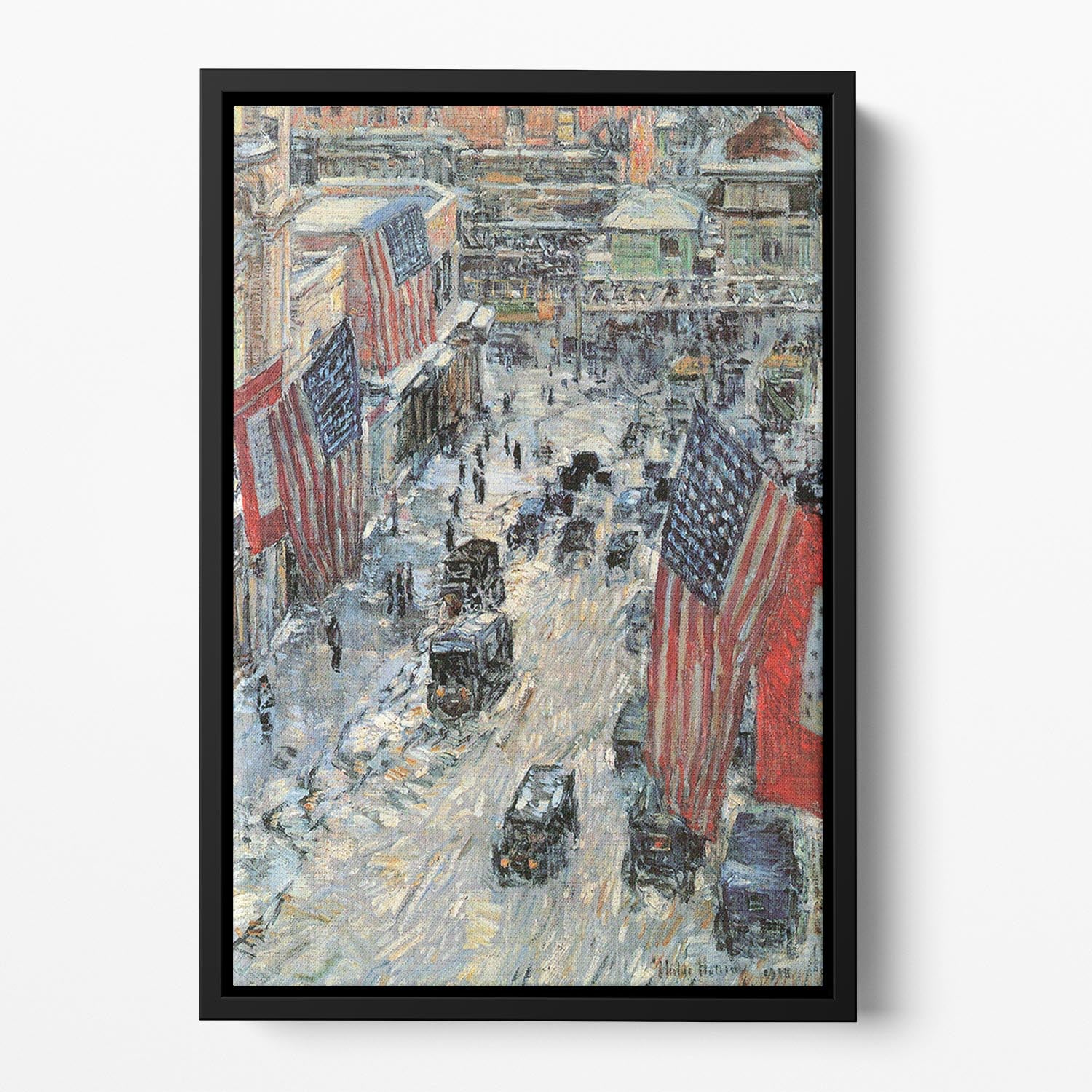Flags on Fifth Avenue Winter 1918 by Hassam Floating Framed Canvas - Canvas Art Rocks - 2