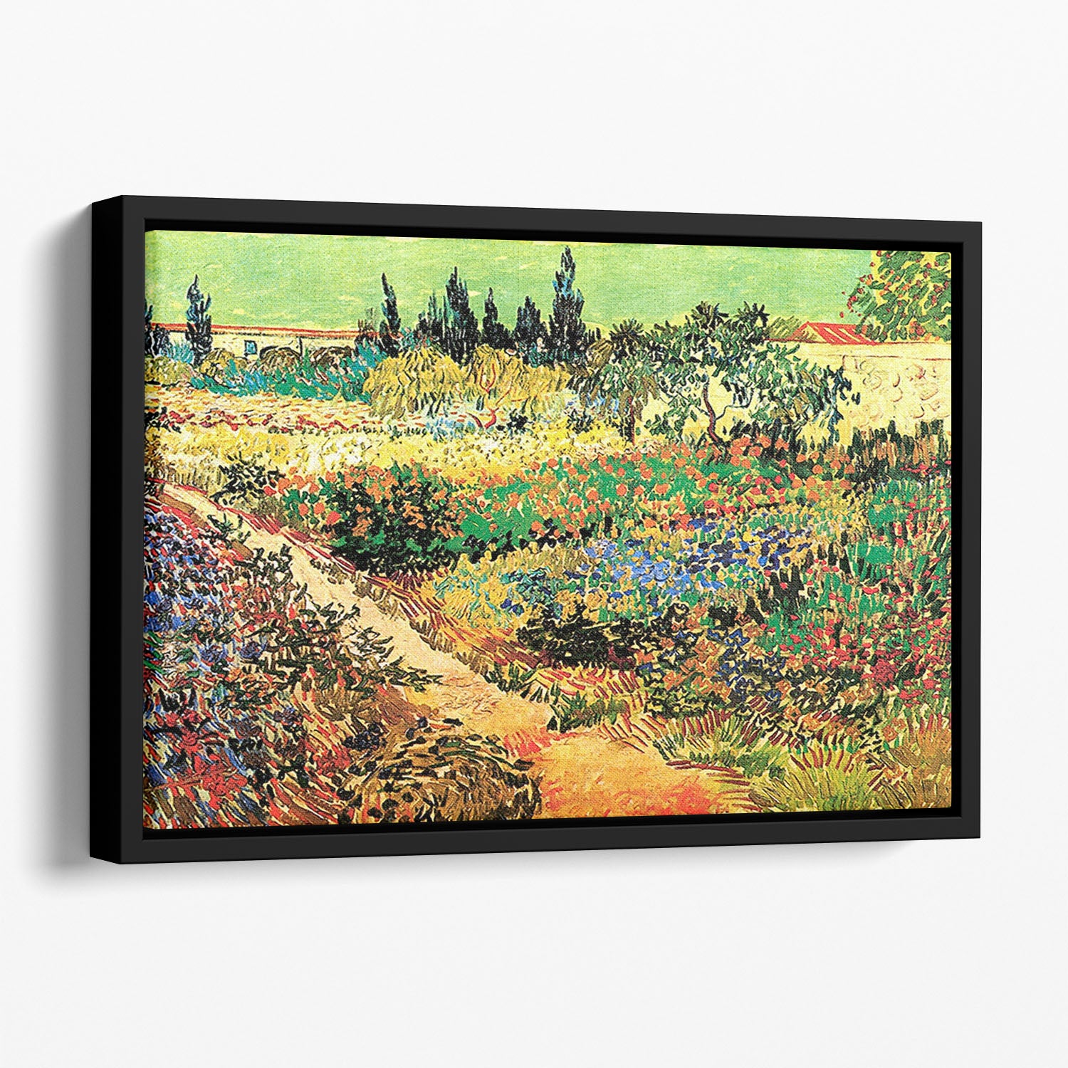 Flowering Garden with Path by Van Gogh Floating Framed Canvas