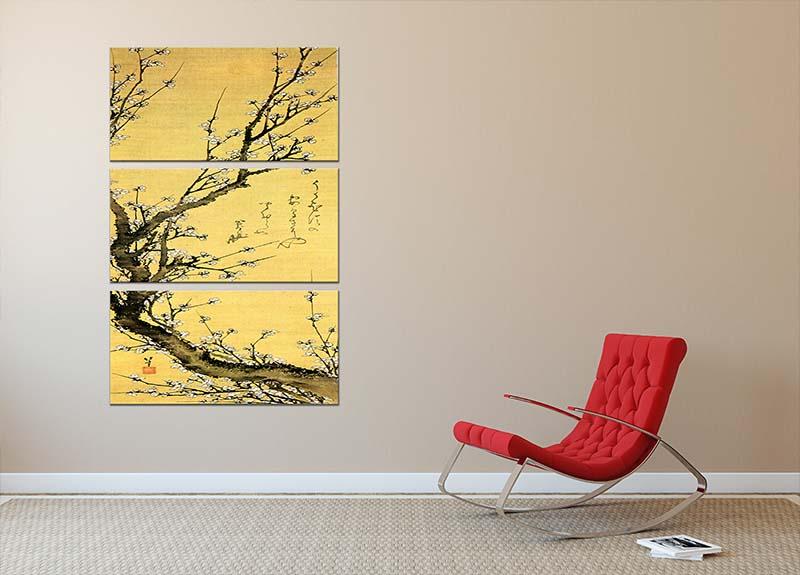Flowering plum by Hokusai 3 Split Panel Canvas Print - Canvas Art Rocks - 2
