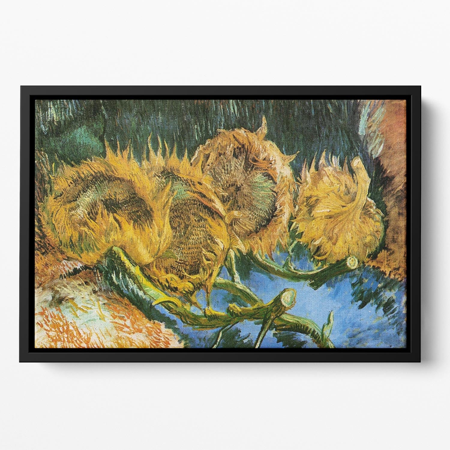 Four Cut Sunflowers by Van Gogh Floating Framed Canvas