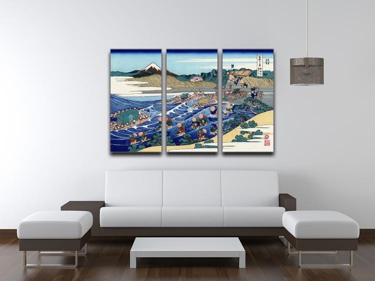 Fuji from Kanaya on Tokaido by Hokusai 3 Split Panel Canvas Print - Canvas Art Rocks - 3